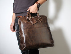 Handmade Leather Mens Cool Business Bag Briefcase Work Bag Laptop Bag for men