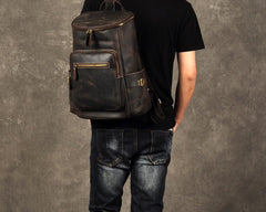 Genuine Leather Mens Cool Backpack Sling Bag Large Coffee Travel Bag Hiking Bag for men