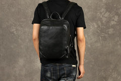 Genuine Leather Mens Cool Backpack Sling Bag Large Black Travel Bag Hiking Bag for men