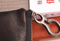 Black Mens Leather Slim Zipper Wallet billfold Wallet Coin Wallet Change Pouch For Men - iwalletsmen