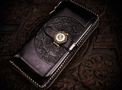 Handmade Leather Tibetan Mens Chain Biker Wallet Cool Leather Wallet Long Clutch Wallets for Men