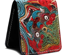 Handmade Leather Chinese Lion Tooled Mens billfold Wallet Cool Leather Wallet Slim Wallet for Men
