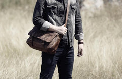 Handmade Leather Mens Cool Messenger Bag Briefcase Work Bag Business Bag for men
