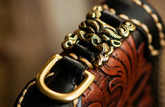 Handmade Leather Mens Tooled Eagle Chain Biker Wallet Cool Leather Wallet Long Clutch Wallets for Men