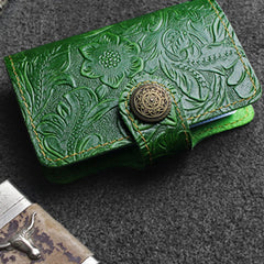 Handmade Leather Floral Mens Cool billfold Wallet Card Holder Small Card Slim Wallets for Men
