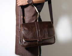 Handmade Genuine Leather Mens Cool Messenger Bag Sling Bag Chest Bag Bike Bag Cycling Bag for men