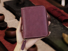 Handmade Leather Mens Cool Slim Leather Wallet Men Zipper billfold Wallets Bifold for Men