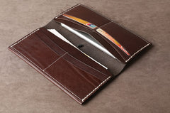 Genuine Leather Mens Cool Long Leather Wallet Cards Phone Bifold Clutch Wallet for Men