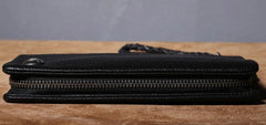 Genuine Leather Mens Cool Biker Chain Wallet Long Leather Wallet Clutch Wristlet Wallet for Men