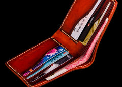 Handmade Leather Chinese Lion Tooled Mens billfold Wallet Cool Leather Wallet Slim Wallet for Men