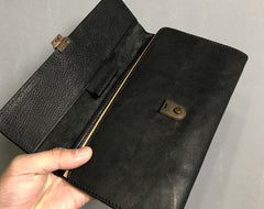 Genuine Leather Mens Clutch Cool Slim Wallet Passport Travel Clutch Wristlet Wallet for Men