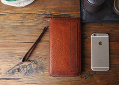 Genuine Leather Mens Cool Long Leather Wallet Biker Wallet Zipper Clutch Wristlet Wallet for Men