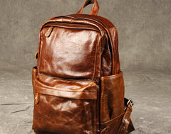 Genuine Leather Mens Cool Backpack Sling Bag Large Brown Travel Bag Hiking Bag for men