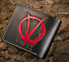 Handmade Leather V for Vendetta Tooled Mens billfold Wallet Cool Leather Wallet Slim Wallet for Men