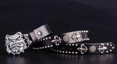 Handmade Genuine Leather Punk Rock Bulldog Mens Cool Men Biker Trucker Leather Belt