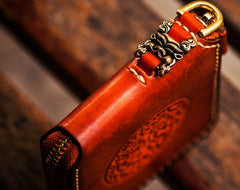 Handmade Leather Tibetan Tooled Mens billfold Wallet Cool Chain Wallet Biker Wallet for Men