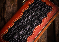 Handmade Leather Mens Chain Biker Wallet Cool Leather Wallet Long Clutch Wallets for Men