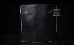 Handmade Leather Mens Cool Black Obsidian Chain Wallet Biker Trucker Wallet with Chain