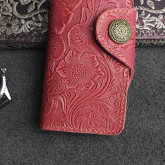 Handmade Leather Floral Mens Cool Key Wallet Wallet Card Holder Small Card Keychain Wallets for Men