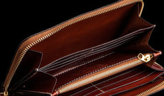 Handmade Leather Tooled Mahākāla Mens Zipper Wallet Cool Leather Wristlet Wallet for Men