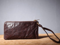 Handmade Genuine Leather Mens Cool Biker Chain Wallet Long Leather Wallet Slim Clutch Wristlet Wallet for Men