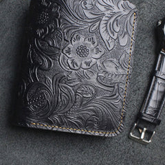 Handmade Leather Floral Mens Cool Slim Leather Wallet Men billfold Wallets Bifold for Men