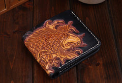 Handmade Leather Carp Mens billfold Wallet Cool Leather Wallet Slim Wallet for Men - iwalletsmen
