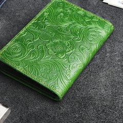 Handmade Leather Floral Mens Cool billfold Wallet Passport Card Holder Small Card Slim Wallets for Men