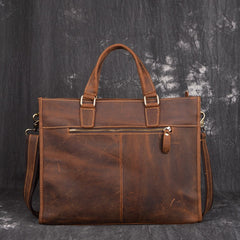 Brown Leather Mens 14 inches Laptop Briefcase Brown Work Handbag Business Bag For Men