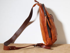 Genuine Leather Mens Cool Chest Bag Sling Bag Crossbody Bag Travel Bag Hiking Bag for men