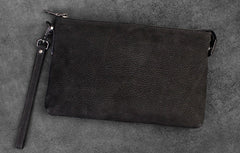 Handmade Leather Mens Clutch Cool Slim Wallet Zipper Clutch Wristlet Wallet for Men