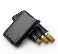 Top Black Leather Mens 3pcs Cigar Case With Cutter Best Leather Cigar Case for Men