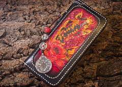 Handmade Leather Carp Mens Chain Biker Wallet Cool Leather Wallet Long Phone Wallets for Men - iwalletsmen