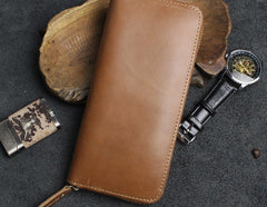 Handmade Leather Mens Cool Zipper Phone Travel Long Wallet Card Holder Card Slim Clutch Wallets for Men