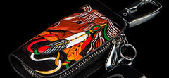 Handmade Leather Biker Mens Cool Car Key Wallet Coin Wallet Pouch Car KeyChain for Men