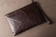 Genuine Leather Mens Clutch Cool Slim Wallet Zipper Clutch Wristlet Bag Wallet for Men Women