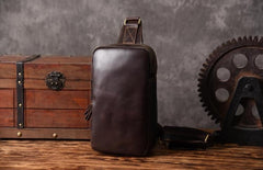 Handmade Leather Mens Cool Chest Bag Sling Bag Crossbody Bag Travel Bag Hiking Bag for men