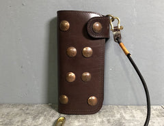 Handmade Leather Biker Wallet Long Mens Cool Chain Wallet Trucker Wallet with Chain