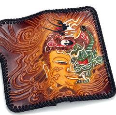 Handmade Leather Buddha&Demon Mens Chain Biker Wallet Cool Leather Wallet With Chain Wallets for Men