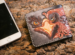 Handmade Leather Eagle Tooled Mens billfold Wallet Cool Leather Wallet Slim Wallet for Men