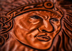 Handmade Leather Indian Chief Tooled Mens billfold Wallet Cool Leather Wallet Slim Wallet for Men