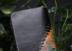 Handmade Leather Chameleon Mens Chain Zipper Biker Wallet Cool Leather Wallet Long Phone Wallets for Men