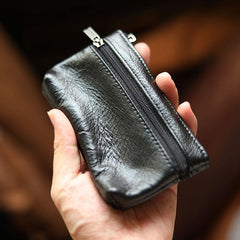 Black Leather Mens billfold Coin Wallet Zipper Small Coin Holder Change Pouch For Men - iwalletsmen