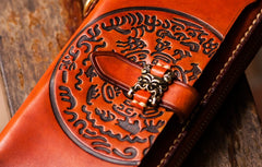 Handmade Leather Mens Tibetan Chain Biker Wallet Cool Leather Wallet Long Clutch Wallets for Men