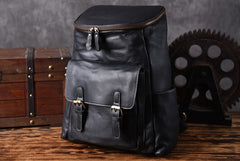 Genuine Leather Mens Cool Backpack Sling Bag Large Black Travel Bag Hiking Bag for men