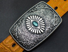 Handmade Genuine Leather Punk Rock Colour Enamels Floral Mens Cool Men Biker Trucker Leather Belt