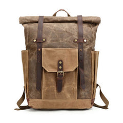 Waxed Canvas Leather Mens Travel Backpacks Canvas Backpack Canvas School Backpack for Men - iwalletsmen
