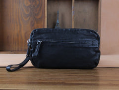 Handmade Genuine Leather Mens Cool Long Leather Wallet Zipper Clutch Wristlet Wallet for Men