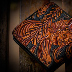 Handmade Leather Chinese Black&White Tooled Mens billfold Wallet Cool Leather Wallet Slim Wallet for Men