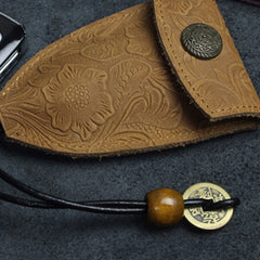 Handmade Leather Floral Mens Cool Car Key Wallet Coin Wallet Pouch Car KeyChain for Men